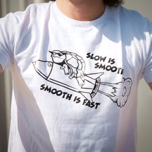Load image into Gallery viewer, Slow is Smooth Rocket Yammie Noob White Tee