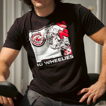 Load image into Gallery viewer, DO WHEELIES, Red Yammie Noob Heavy Industries Black Tee
