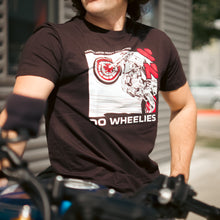 Load image into Gallery viewer, DO WHEELIES, Red Yammie Noob Heavy Industries Black Tee