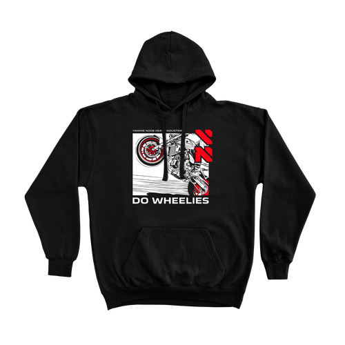 DO WHEELIES, Red Yammie Noob Heavy Industries Black Hoodie