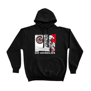 DO WHEELIES, Red Yammie Noob Heavy Industries Black Hoodie