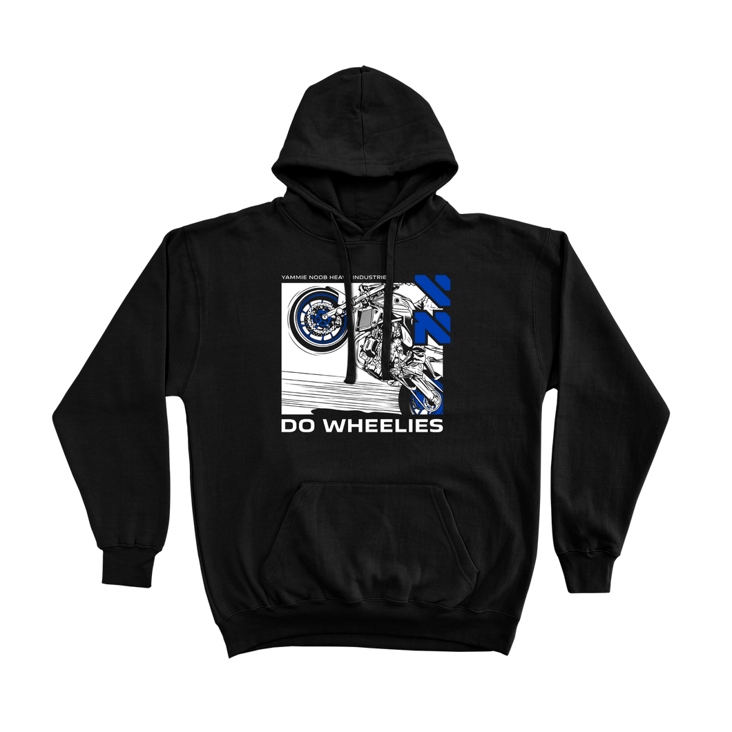 DO WHEELIES, Blue Yammie Noob Heavy Industries Black Hoodie