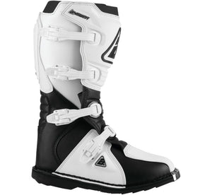 Answer Racing AR1 Off-Road Motorcycle Race Boots. White and Black Side view
