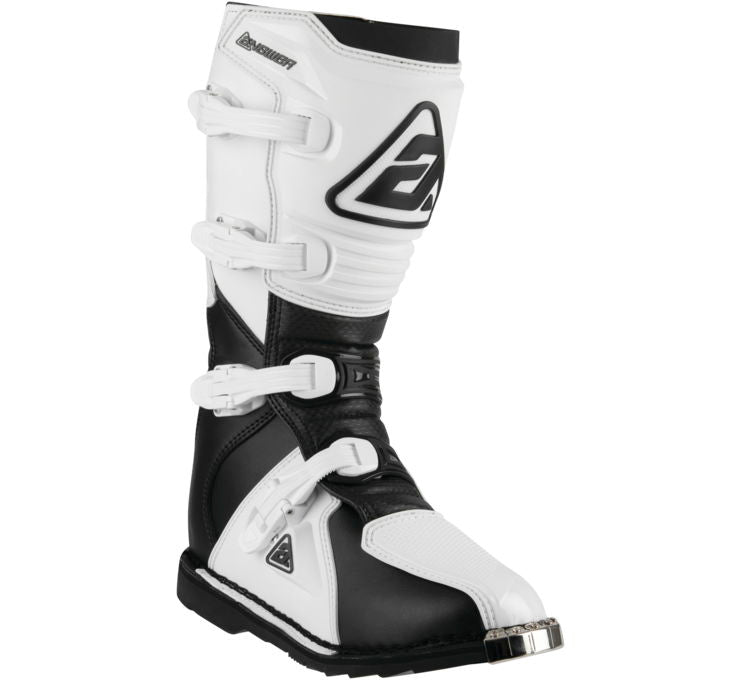Answer Racing AR1 Off-Road Motorcycle Race Boots. White/Black Front View