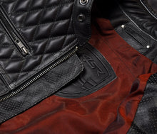 Load image into Gallery viewer, 4SR Scrambler Petroleum Motorcycle Jacket Up close
