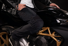 Load image into Gallery viewer, 4SR Club Sport Motorcycle Jeans (Sky Black) Being worn on bike