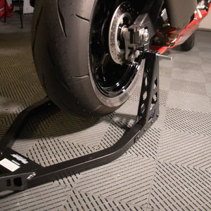 BikeMaster Universal Aluminum Stand Rear Tire on the Stand