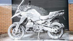 Muc-Off Motorcycle Pressure Washer Bundle Foam On Bike