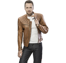 Load image into Gallery viewer, 4SR Scrambler Cognac Motorcycle Jacket Being Worn