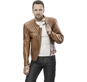 4SR Scrambler Cognac Motorcycle Jacket Being Worn